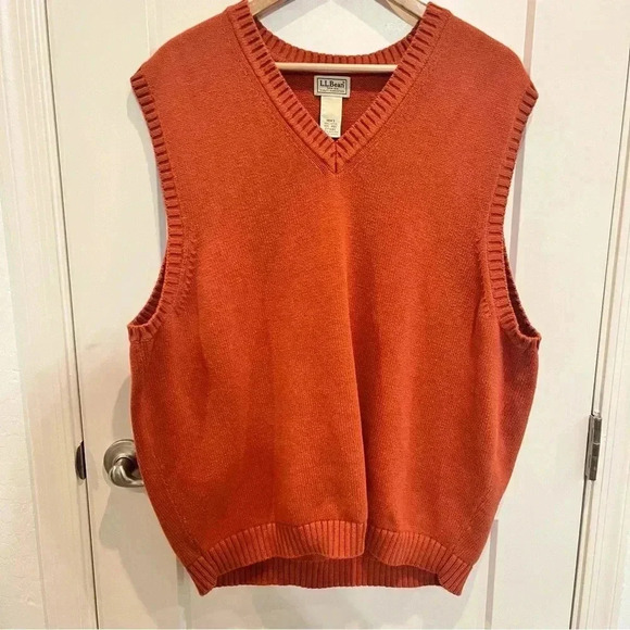 LL Bean Men’s Burnt Orange Vintage Knit Sweater Vest 2XL - Picture 2 of 5